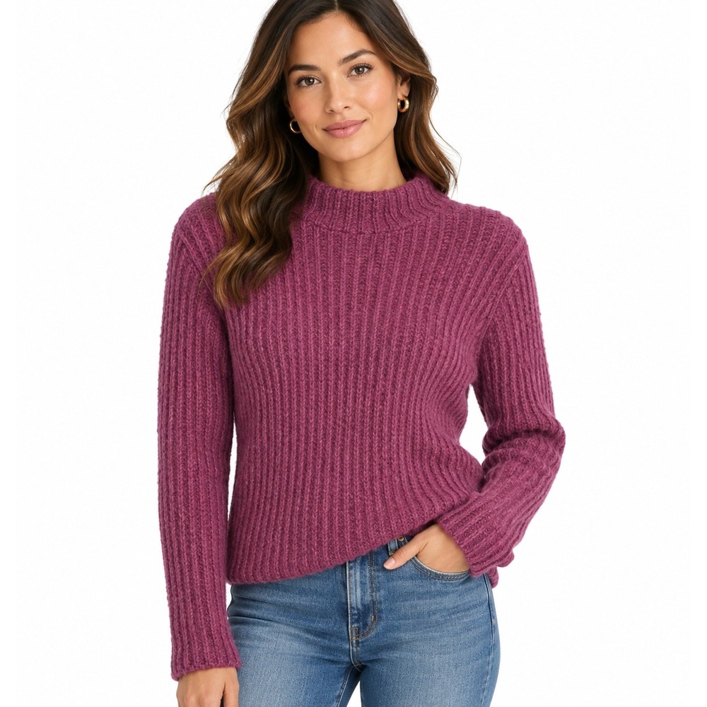 Vince Plum Purple Alpaca Wool Blend Ribbed Mock Neck Sweater XXS